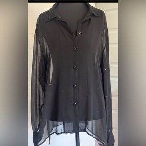 Vintage Silk Black Sheer Women's Blouse Size M